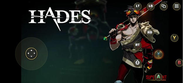 touch controls in the Hades game, themed to match the game